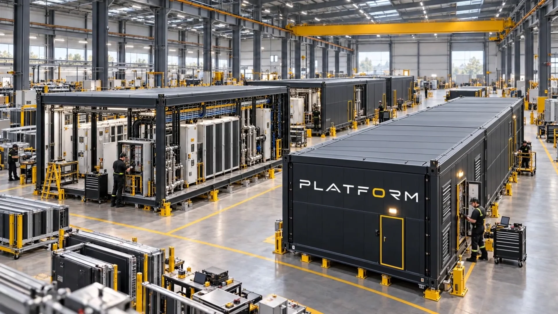 Concept film of engineers developing, manufacturing, testing and supporting modular AI infrastructure